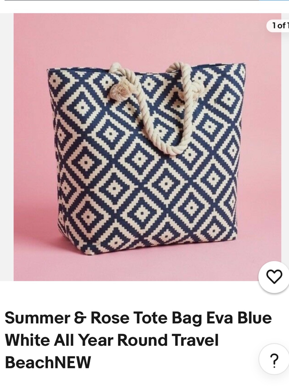 summer & rose Black and White Geometric Rope-Handle Beach Tote Bag